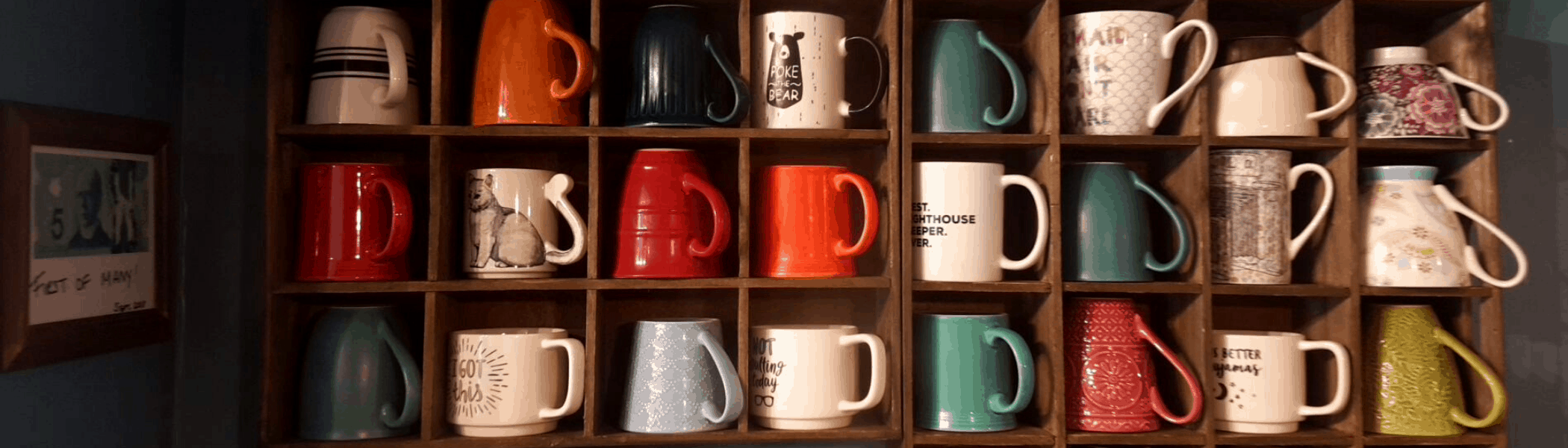 coffee cups on shelf