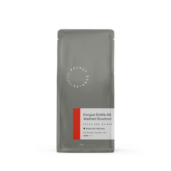 Bag of Velvet Sunrise Coffee from producer Korgua Estate in Papua New Guinea