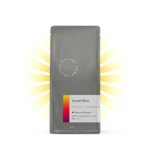 bag of Velvet Sunrise Coffee Roasters Sunset Blvd. medium roast espresso blend